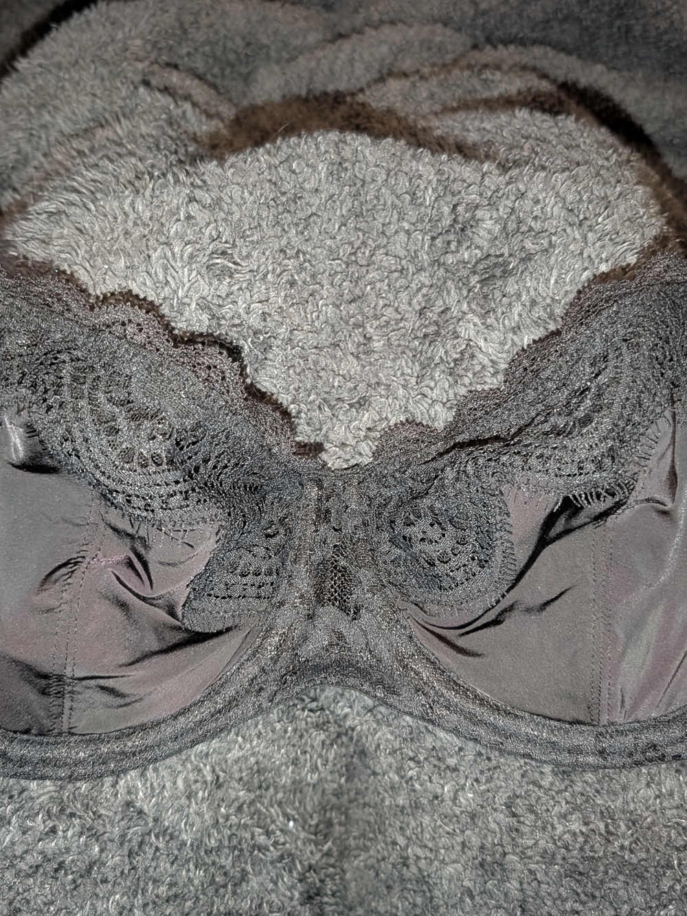 Lace Trim Underwire Bra in Charcoal Gray - Women's Intimates